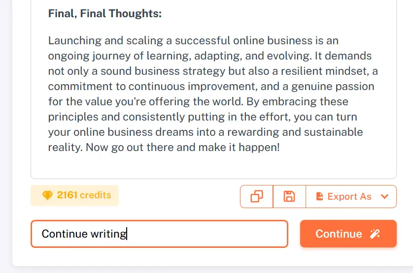 continue writer features